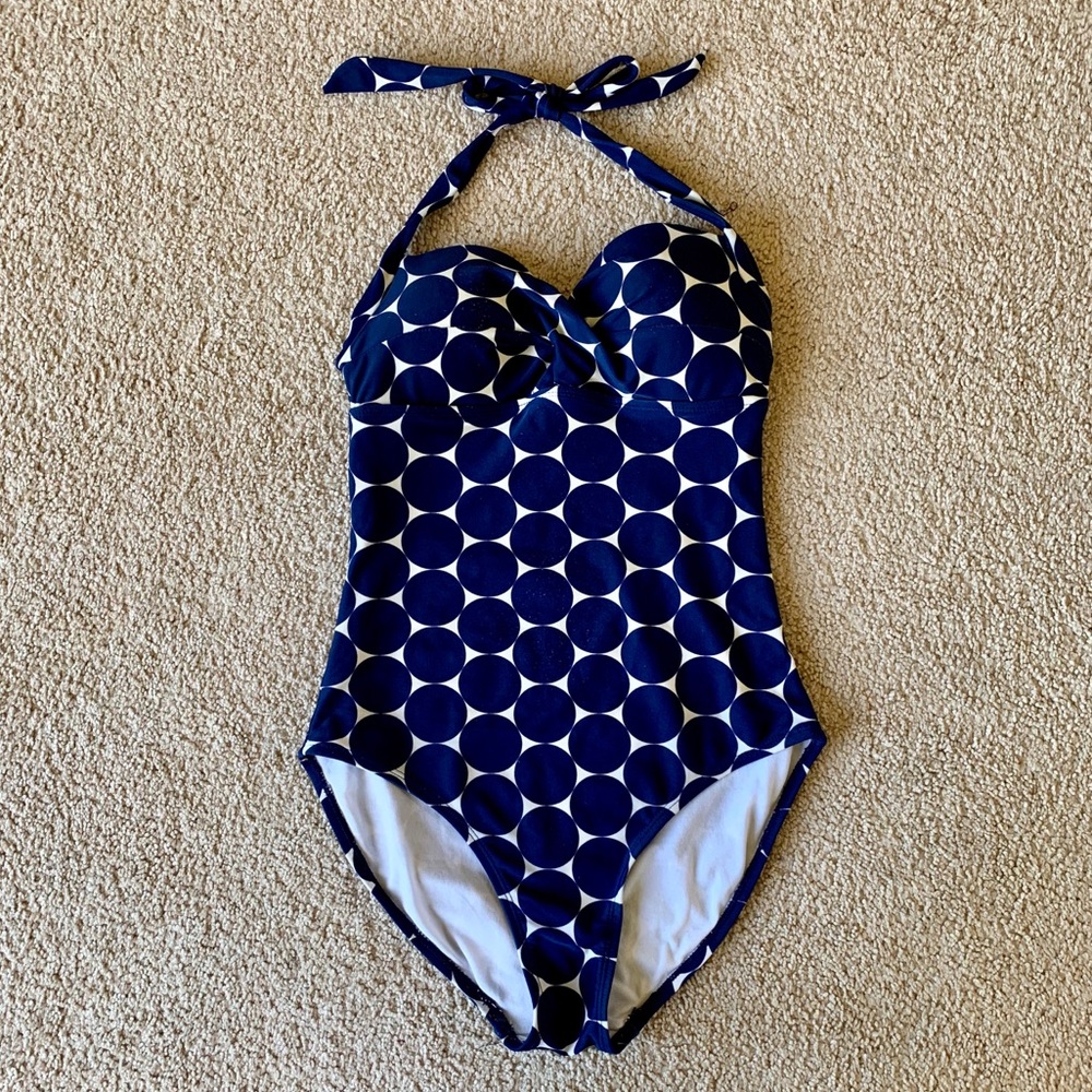 Old Navy Blue and White Polka Dot One Piece Swimsuit